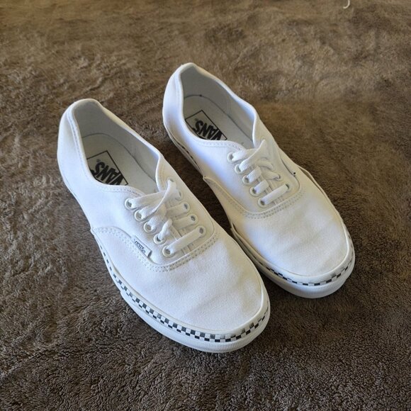 Vans Authentic Check Foxing True White Women’s 9 (Fits 8) Canvas Skate Shoes - Picture 2 of 13